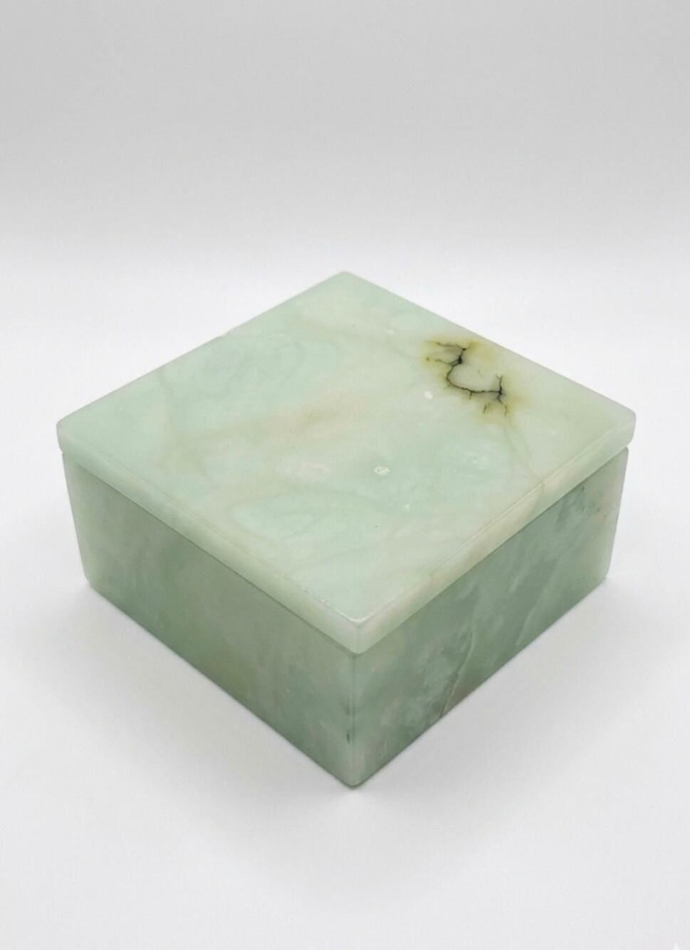 Italian Seafoam Volterra Alabaster Swivel Top Accessories Box Ducceschi Read